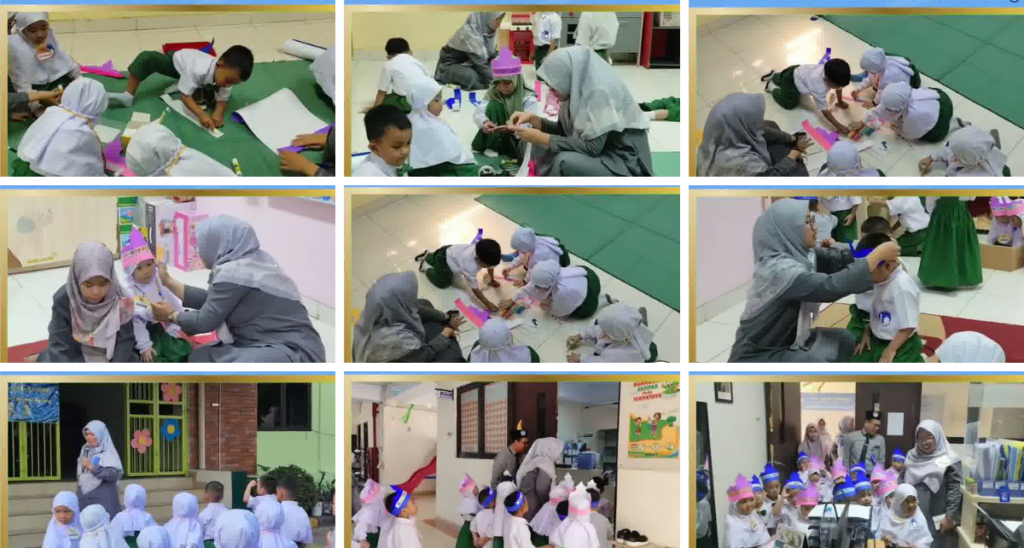 Anak TK belajar membuat topi di TK Islam Al Azhar 36 Karawang, sekolah TK Islam terdekat yang ramah anak.