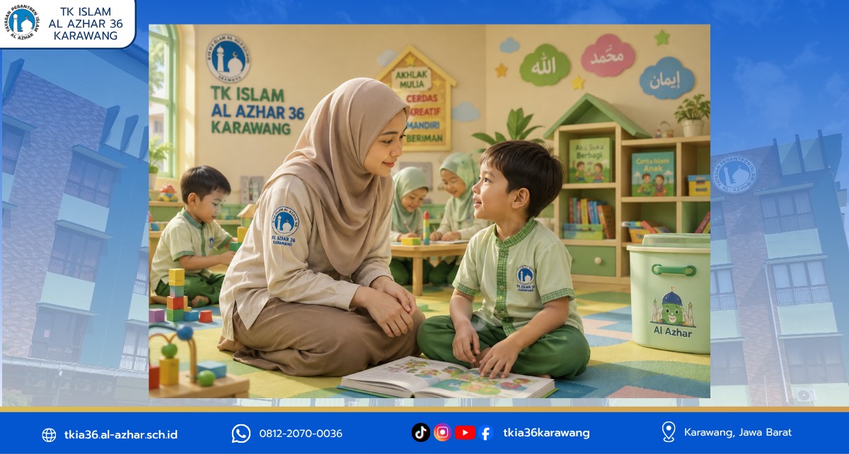 Murid TK Islam Al Azhar 36 Karawang belajar mengenali emosi dan komunikasi positif bersama guru.